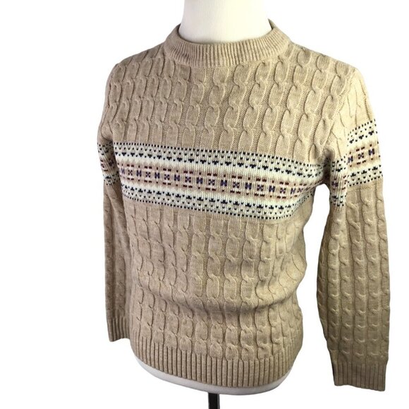 Vintage 70s Ski Sweater Steep Slopes Sz S Nordic Knit Fair Isle Pullover Acrylic - Picture 1 of 7